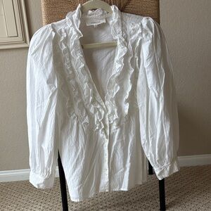 The Great White Ruffle Front Blouse